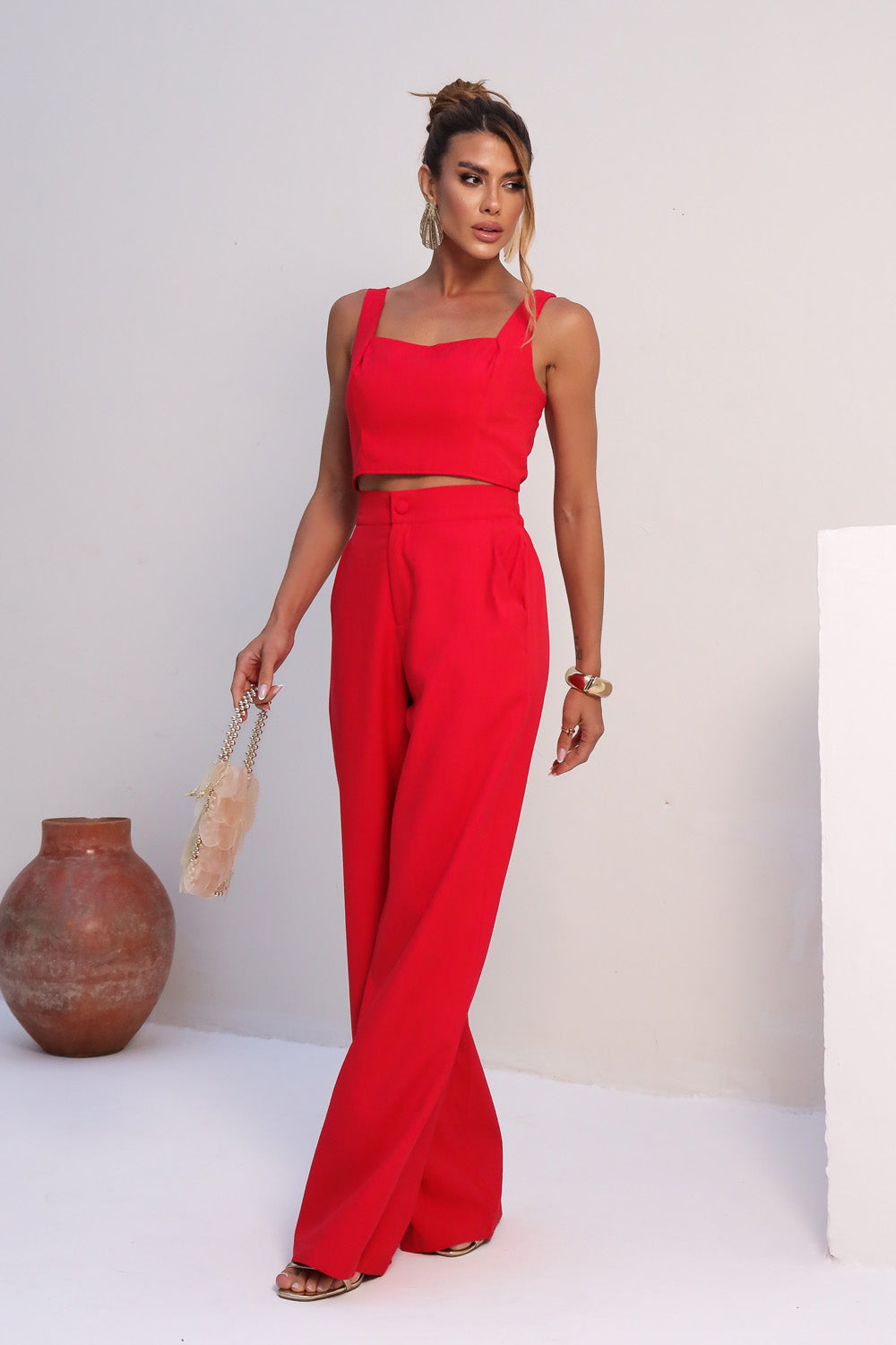 CONJUNTO ALFAIATARIA CALÇA + TOP SUMMER