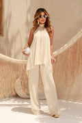 CONJUNTO CALÇA RETA + BLUSA CREPE GOLA ALTA