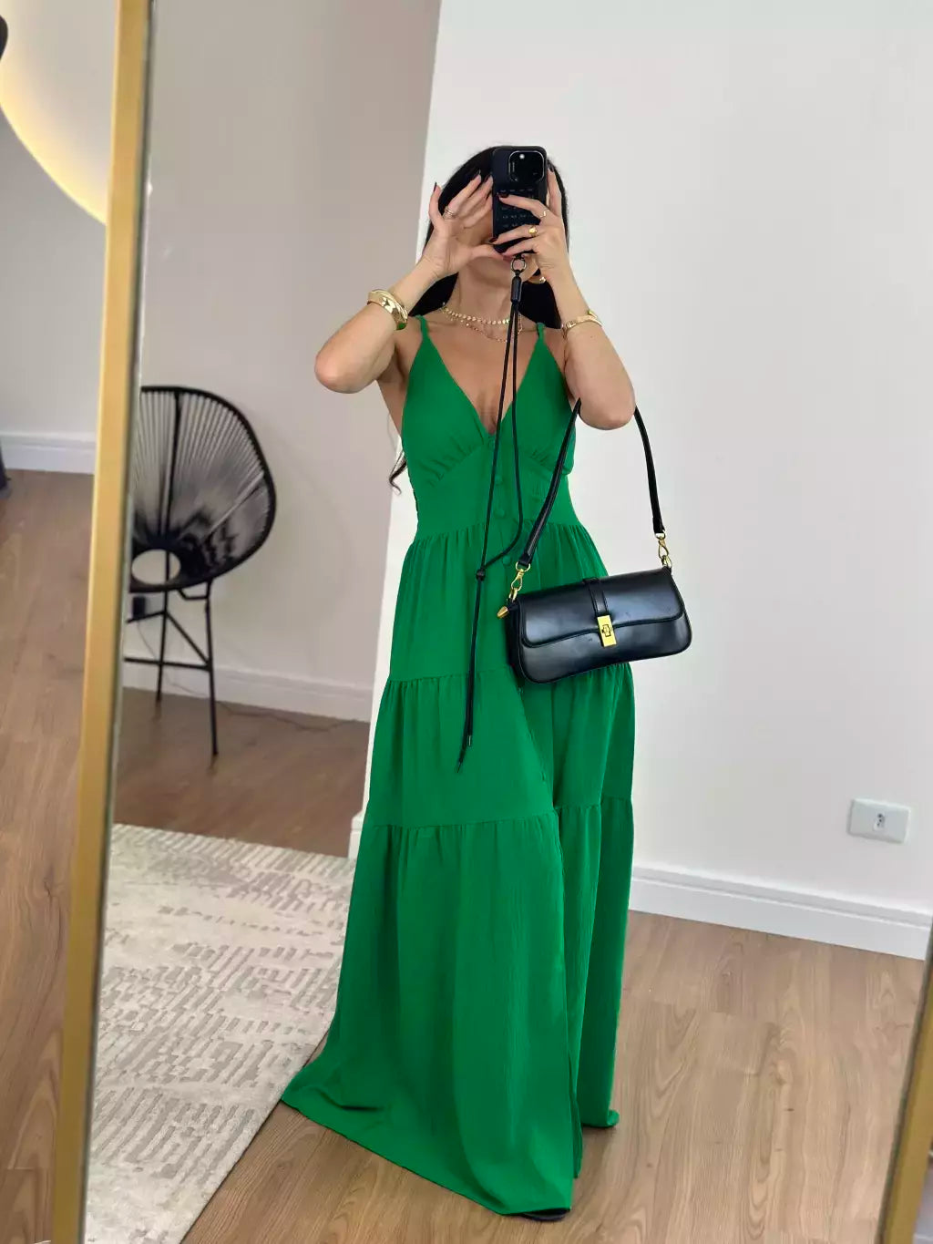 Vestido Longo com Botões Frontais