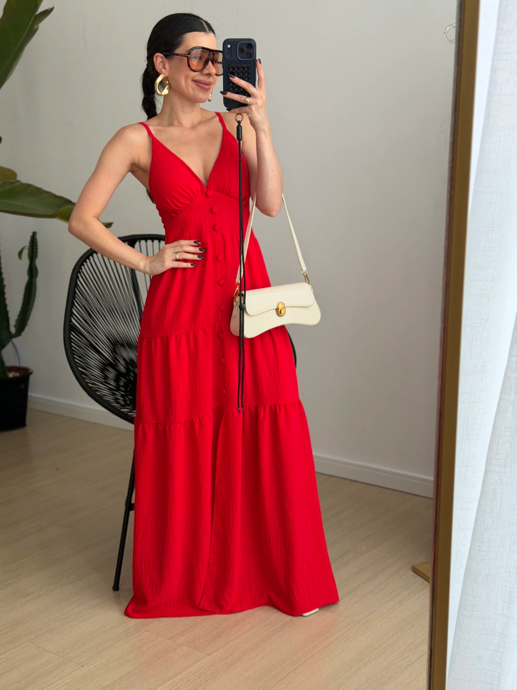 Vestido Longo com Botões Frontais
