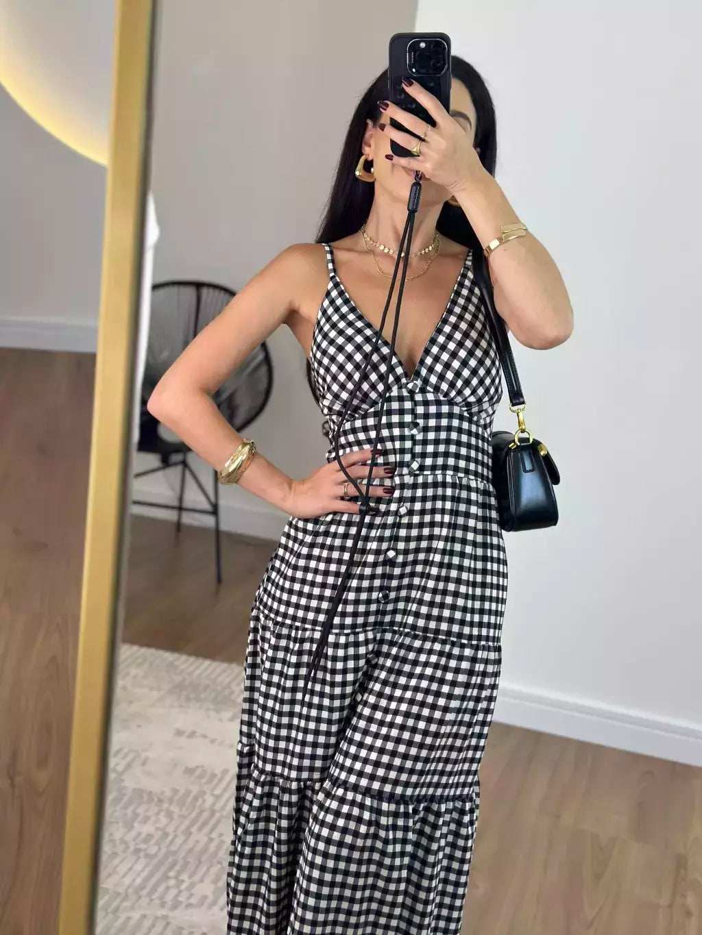 Vestido Longo com Botões Frontais