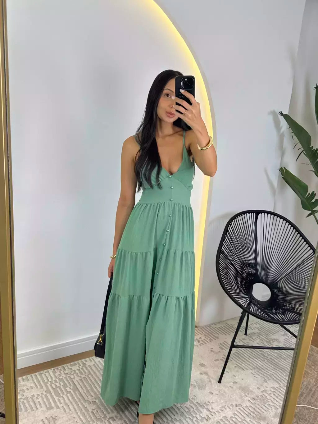 Vestido Longo com Botões Frontais