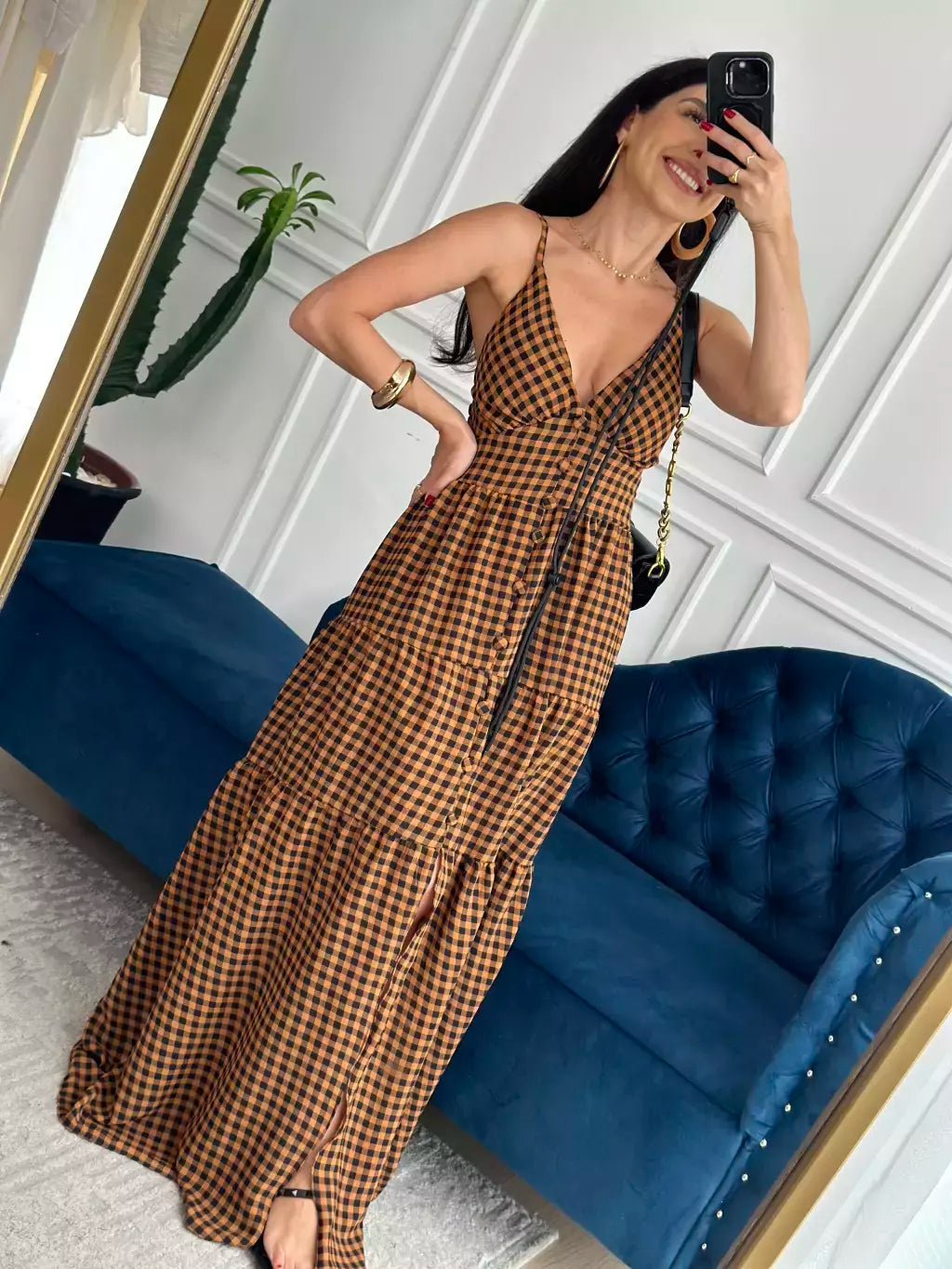 Vestido Longo com Botões Frontais