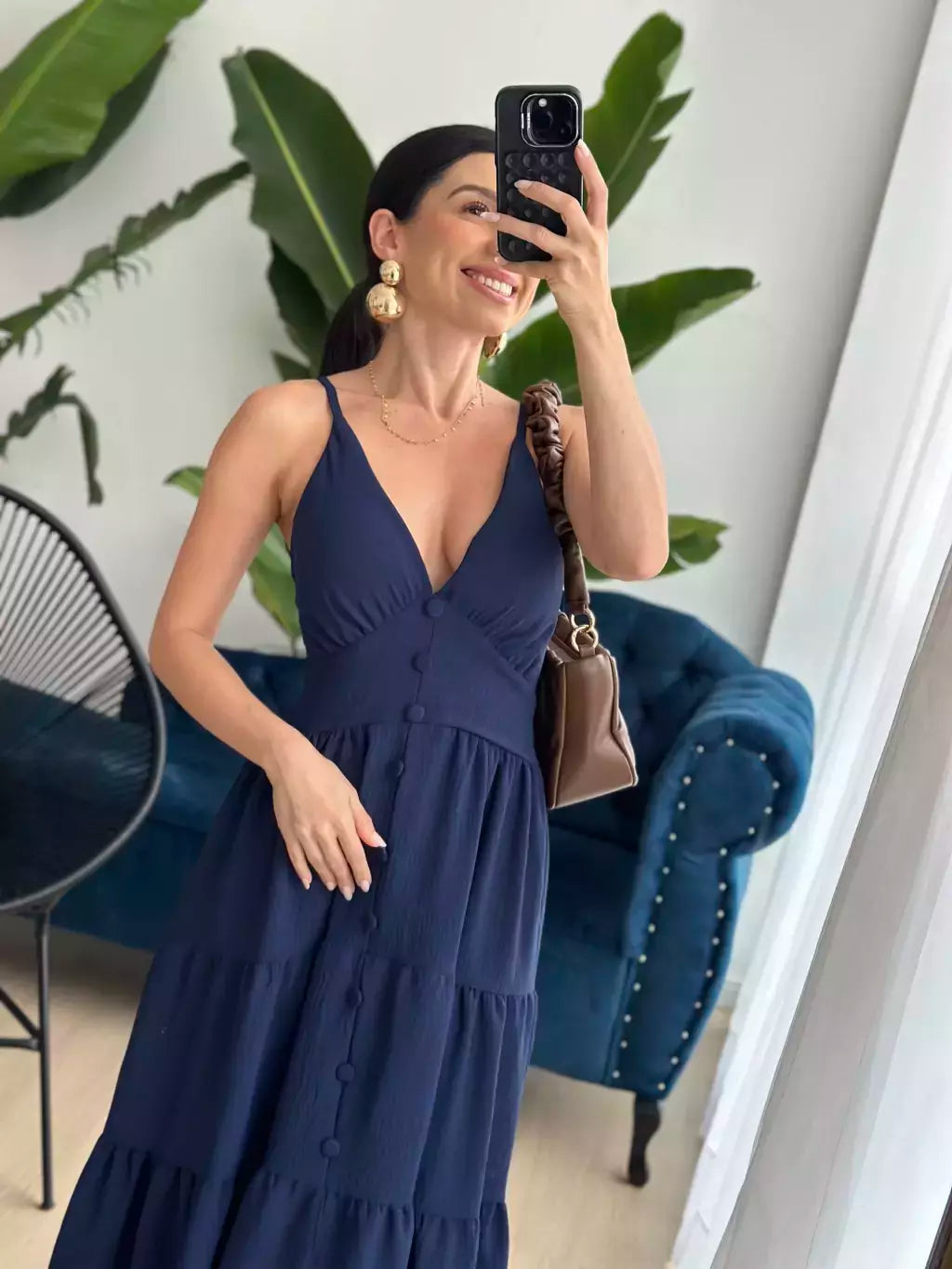 Vestido Longo com Botões Frontais