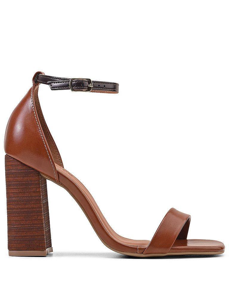 Sandália Caramelo Salto Bloco Alto