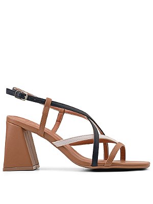 Sandália Caramelo Salto Bloco Alto