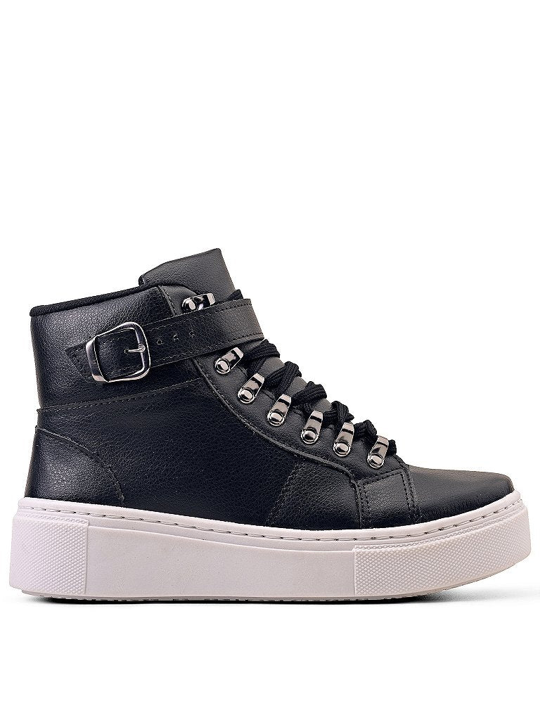 Tênis Botinha Preto Solado Branco